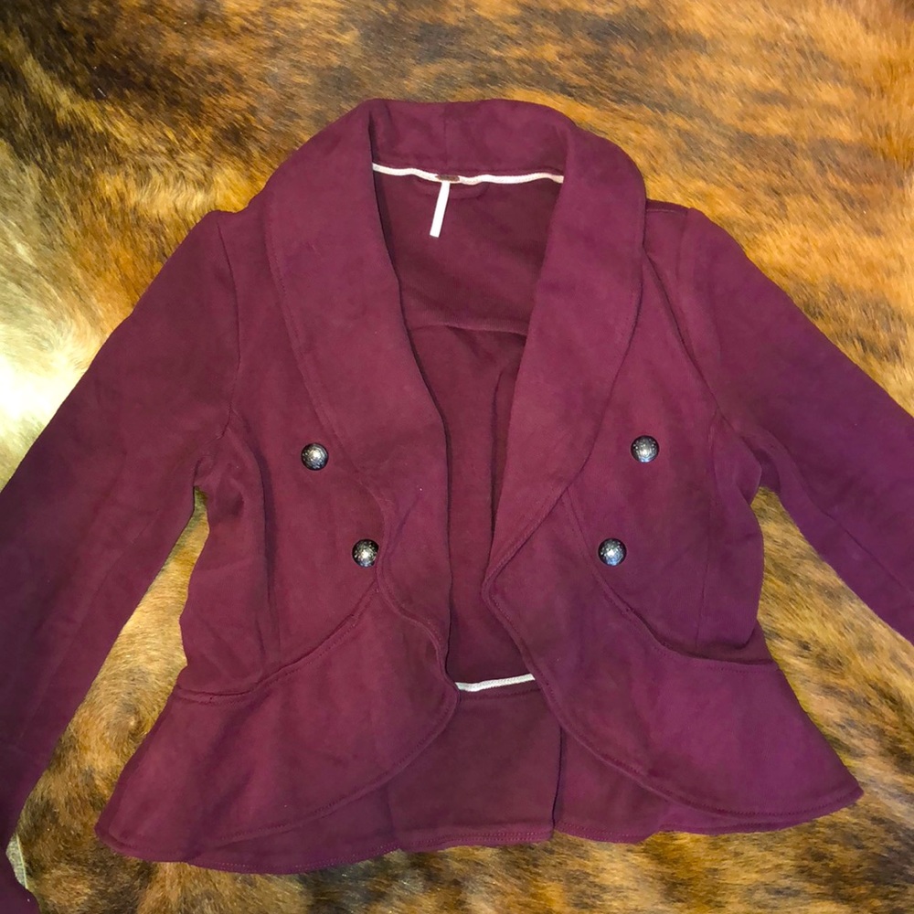 Ruffled burgundy peplum free people jacket